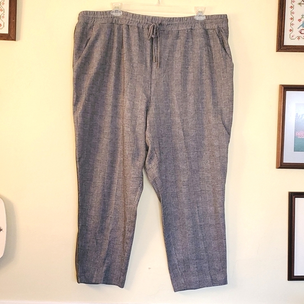 Anthropologie Maeve Trousers Sparkle Stripe Plaid Gray Black NWT Sz 3X